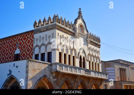 Rodi, Città, Grecia, bellissimi dettagli architettonici al Palazzo de Governo Foto Stock