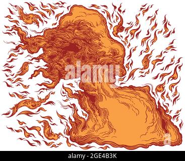 Fiamma. Illustrazione disegnata a mano modificabile. Incisione vettoriale. Isolato su sfondo bianco. 8 EPS Illustrazione Vettoriale