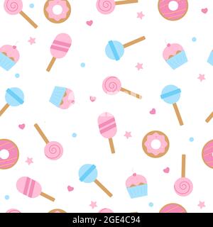 Motivo colorato senza cuciture con dolci e dessert Illustrazione Vettoriale