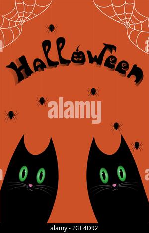 Banner di Halloween con gatti e ragni. Illustrazione vettoriale Illustrazione Vettoriale