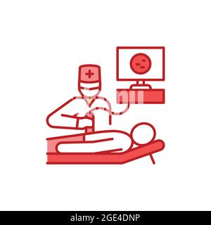 Icona della linea di colore della cavità addominale a ultrasuoni. Controllo medico. Pittogramma per pagina web, app mobile, promo. Illustrazione Vettoriale