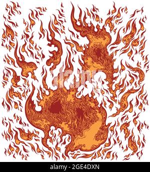 Fiamma. Illustrazione disegnata a mano modificabile. Incisione vettoriale. Isolato su sfondo bianco. 8 EPS Illustrazione Vettoriale