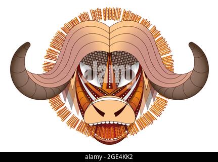 Animale con corna grande. Buffalo. Interpretazione geometrica. Immagine vettoriale Illustrazione Vettoriale