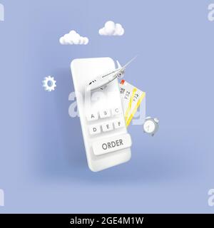 Concept 3d di prenotazione online per Web Banner Design o Landing Page Template. Illustrazione Vettoriale