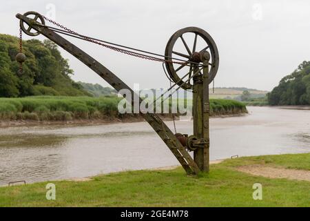 Cotehele Quay.Cornwall.United Kingdom.July 23th 2021.The gru al molo Cotehele in Cornovaglia. Foto Stock