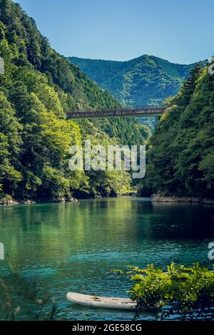 sfondo, bello, bellezza, blu, cielo blu, bordo, ponte, pulito, colorato, giorno, acqua profonda, sera, foresta, fresco, verde, sfondo verde, verde Foto Stock