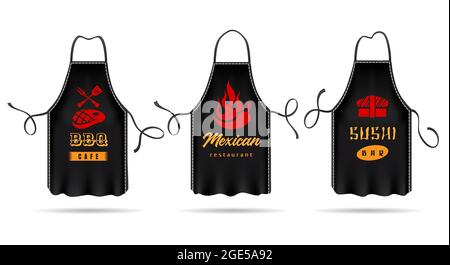 Set grembiuli da cucina neri Illustrazione Vettoriale