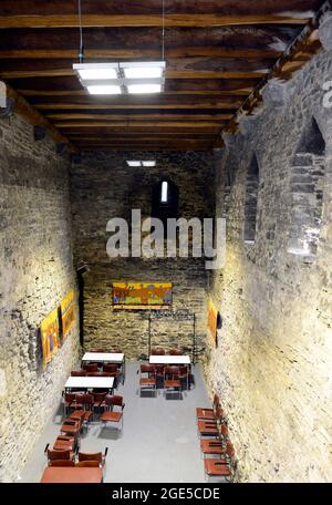 Corridoi interni e camere nel castello Gravensteen di Gand, Belgio. Foto Stock