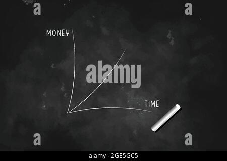 Time Money Graph con gesso sulla lavagna nera icona logo disegno simbolo Illustrazione Vettoriale