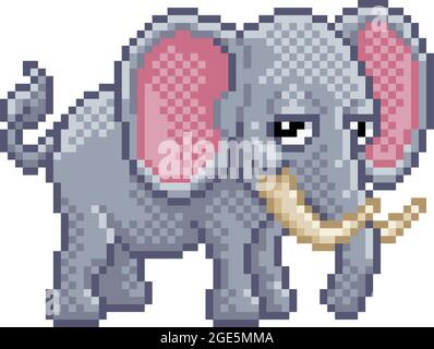 Elephant pixel Art Arcade Video gioco Cartoon Illustrazione Vettoriale