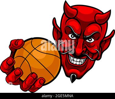 Devil Satan Basketball Sport mascotte Cartoon Illustrazione Vettoriale