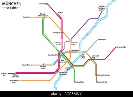 Mappa vettoriale della metropolitana di Monaco, metropolitana, Germania Illustrazione Vettoriale