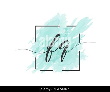 Le lettere calligrafiche in minuscolo F e G sono scritte in una linea continua su uno sfondo colorato in una cornice. Stile semplice Illustrazione Vettoriale