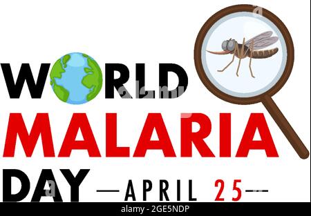 Logo o banner della Giornata Mondiale della malaria su sfondo bianco Illustrazione Vettoriale