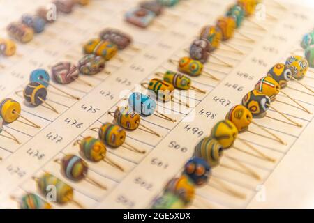 Perline di vetro colorato, vetro di Millefiori, Museo del vetro, Murano, Venezia, Veneto, Italia Foto Stock