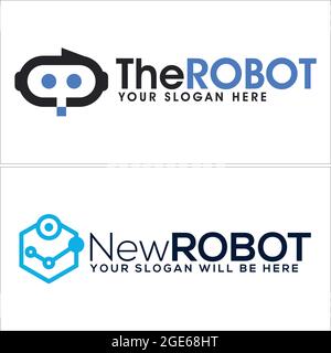 Icona logo robot linea vettore linea punto esagonale Illustrazione Vettoriale