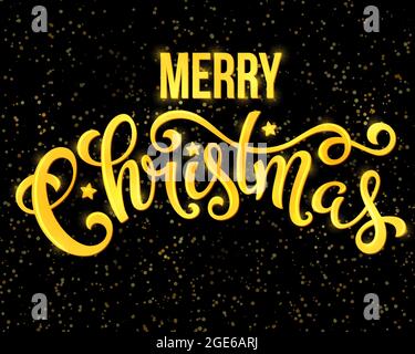 Allegro poster natalizio con scritta disegnata a mano, illustrazione vettoriale Illustrazione Vettoriale