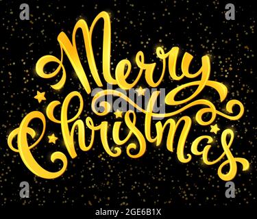 Allegro poster natalizio con scritta disegnata a mano, illustrazione vettoriale Illustrazione Vettoriale