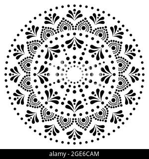 Mandala dot painting vettoriale design, Aboriginal dot art stile, australiano folk art boho stile in nero su sfondo bianco Illustrazione Vettoriale