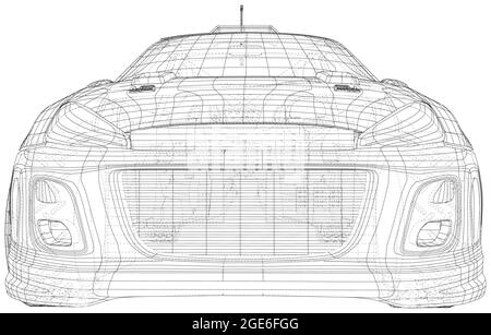 Vettore di illustrazione di automobile di rally. Linea filo-telaio isolata. Rendering vettoriale di 3d Illustrazione Vettoriale