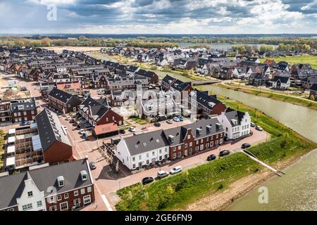 Paesi Bassi, Vianen, zona residenziale. Sviluppo di nuovi alloggi. Quartieri noti come Vinex-wijken (quartieri Vinex). Antenna. Foto Stock