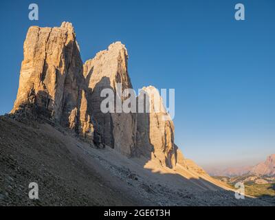 Le famose tre vette dell'Alto Adige all'alba Foto Stock