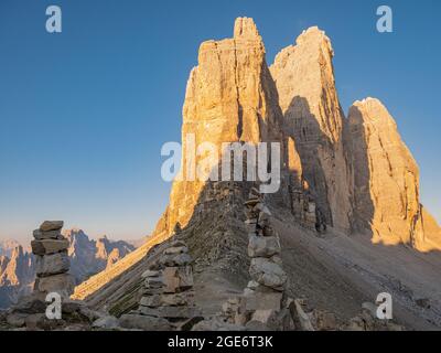 Le famose tre vette dell'Alto Adige all'alba Foto Stock