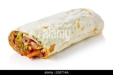 Doner kebab o shawarma isolato su sfondo bianco Foto Stock