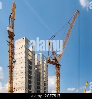 Detroit, Michigan - costruzione di un grattacielo che sarà uno degli edifici più alti del Michigan. L'edificio, sul sito del vecchio Hudson's. Foto Stock