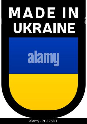 Icona Made in ukraine. Bandiera nazionale del paese adesivo timbro. Illustrazione vettoriale semplice icona con flag Illustrazione Vettoriale