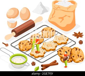 Panetteria composizione isometrica con immagini di biscotti con ingredienti di pasticceria e utensili da forno immagini illustrazione vettoriale Illustrazione Vettoriale