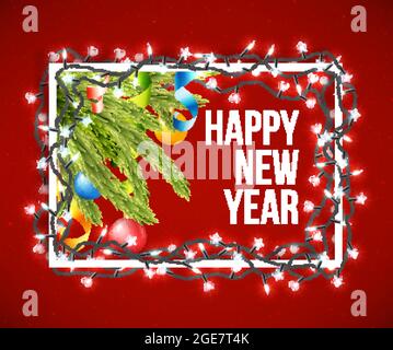 poster felice anno nuovo con luci di natale, illustrazione vettoriale Illustrazione Vettoriale