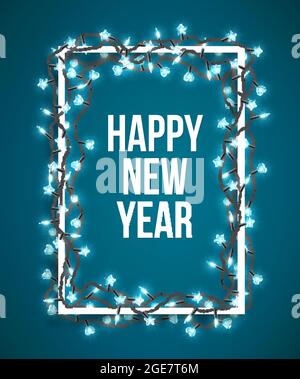 Poster felice anno nuovo con luci di natale, illustrazione vettoriale Illustrazione Vettoriale