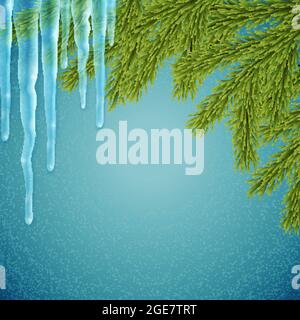 Sfondo di natale realistico con abete e icicles , illustrazione vettoriale Illustrazione Vettoriale
