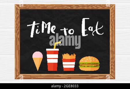 Poster tempo di mangiare con icone piatte di fast food Illustrazione Vettoriale