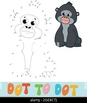 Puzzle punto a punto. Gioco Connect dots. Illustrazione vettoriale gorilla Illustrazione Vettoriale