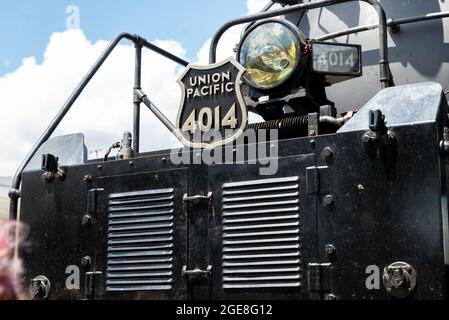 Houston, Stati Uniti. 17 agosto 2021. Union Pacific No. 4014, Big Boy si ferma a Houston, Texas, martedì 17 agosto 2021. Big Boy è il motore a vapore più grande al mondo; costruito nel 1941, è alto 17 piedi e lungo 133 piedi. È stato recentemente restaurato ed è attualmente in tournée negli Stati Uniti. (Foto di Jennifer Lake/SIPA USA) Credit: Sipa USA/Alamy Live News Foto Stock