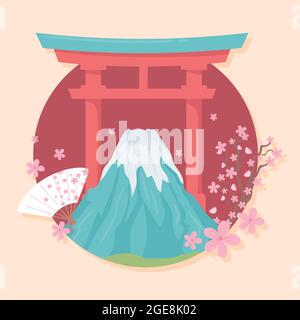 monte fuji e porta del giappone Illustrazione Vettoriale