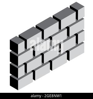 Muro di mattoni su sfondo bianco. Segno firewall. Parete di mattoni modello isometrico per web design. Illustrazione vettoriale. Foto Stock