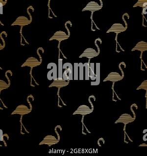 Flamingo Abstract Pattern sfondo in nero e oro Illustrazione Vettoriale