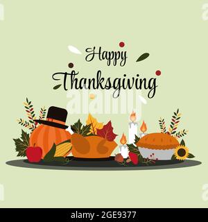 Happy Thanksgiving Day Food Autunno Autunno Stagione Flat Illustrazione Illustrazione Vettoriale