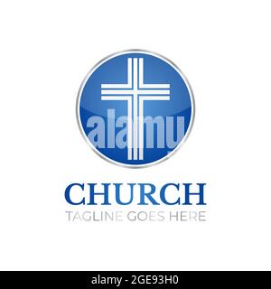 Christian Church Round Logo Design con croce Illustrazione Vettoriale