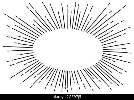 Cornice ovale Doodle Sunburst vintage, effetto esplosione, illustrazione vettoriale disegnata a mano Illustrazione Vettoriale