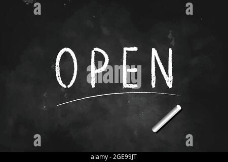 Aprire scritto con gesso sulla lavagna icona logo disegno vettore illustrazione Illustrazione Vettoriale