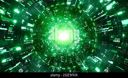 Technology Binary Data Flow nello sfondo del tunnel a matrice Sci Fi Foto Stock