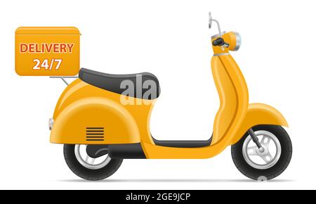 consegna scooter degli ordini online illustrazione vettoriale isolata su sfondo bianco Illustrazione Vettoriale