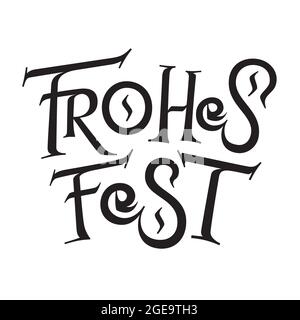Frohes Fest. Tedesco testo Happy Festival. Per il buono di auguri di buon Natale. Scritta vettoriale basata su calligrafia a pennello piatto. Stile moderno Illustrazione Vettoriale