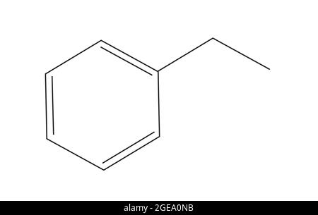 Struttura chimica dell'etilbenzene, anatomia dell'etilbenzene, struttura molecolare dell'etilbenzene, formula chimica dell'etilbenzene, etil-benzene Illustrazione Vettoriale