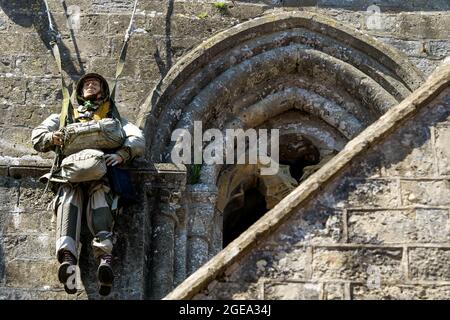 Omaggio ai paracadutisti americani della seconda guerra mondiale, Sainte-Mere Eglise, dipartimento della Manica, Cotentin, regione della Normandia, Francia Foto Stock