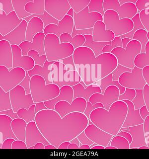 Cuori rosa senza cuciture di sfondo. Modello d'amore per il giorno di San Valentino. Disegno vettoriale e di illustrazione. Illustrazione Vettoriale